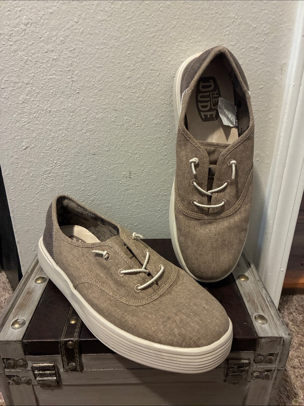 Hey Dude Men's Tan Canvas Slip-Ons